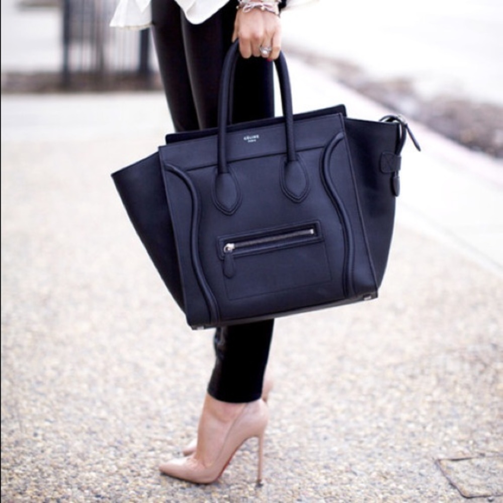 CÉLINE MINI LUGGAGE HANDBAG bullhide/smooth calf